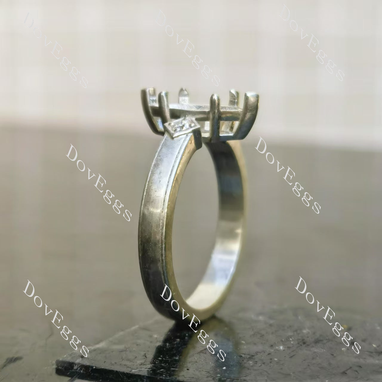 Doveggs three stones engagement ring semi-mount only(Exclusively to DovEggs Stones)