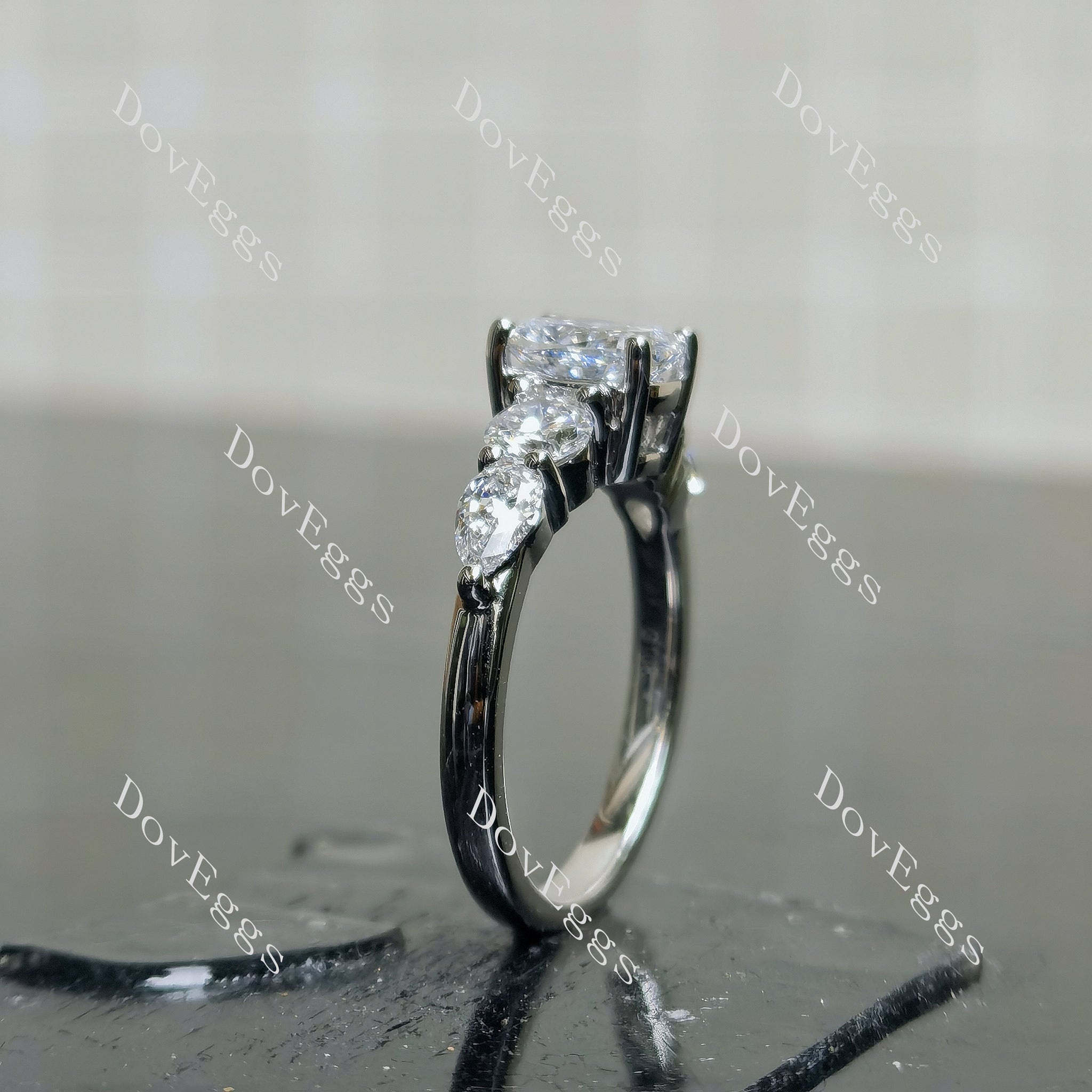 Doveggs Cushion Side Stones Lab Grown Diamond Engagement Ring