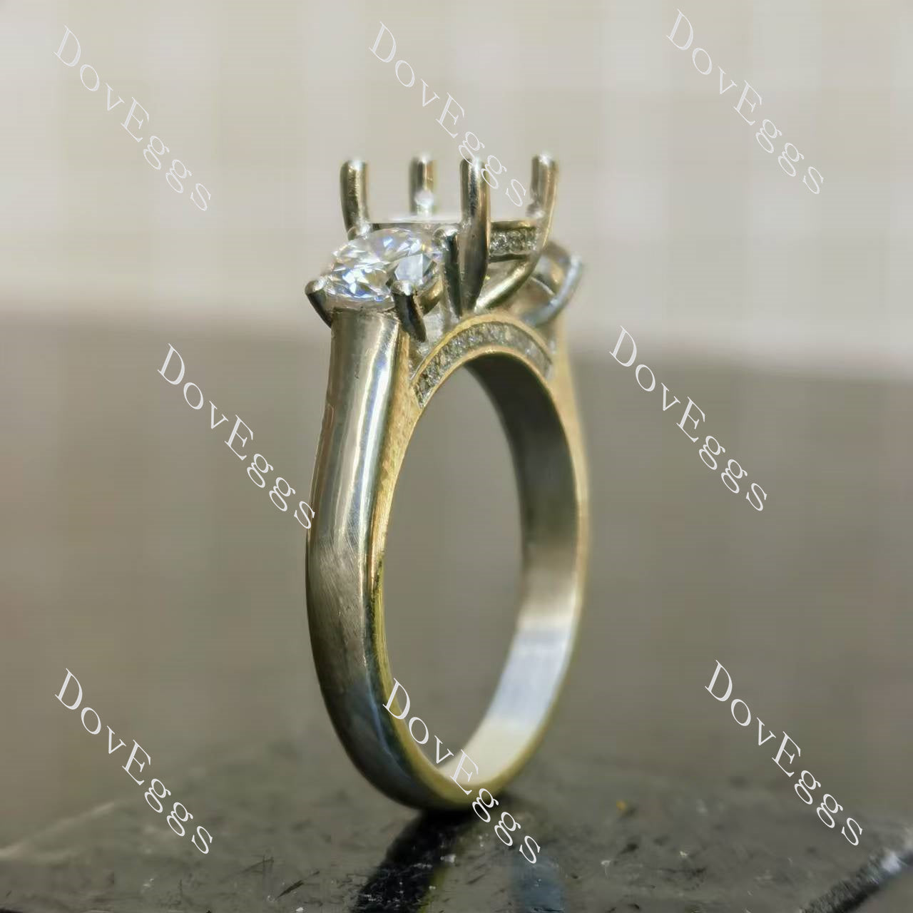 DovEggs three-stone engagement ring semi-mount only(Exclusively to DovEggs Stones)