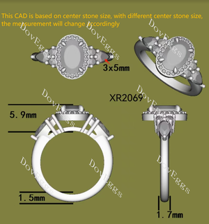 Doveggs Oval Halo Side Stones Lab Grown Diamond Engagement Ring