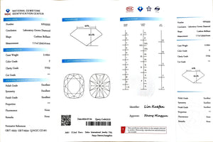 Doveggs 2.102ct cushion F color VVS2 Clarity Excellent cut lab diamond stone(certified)