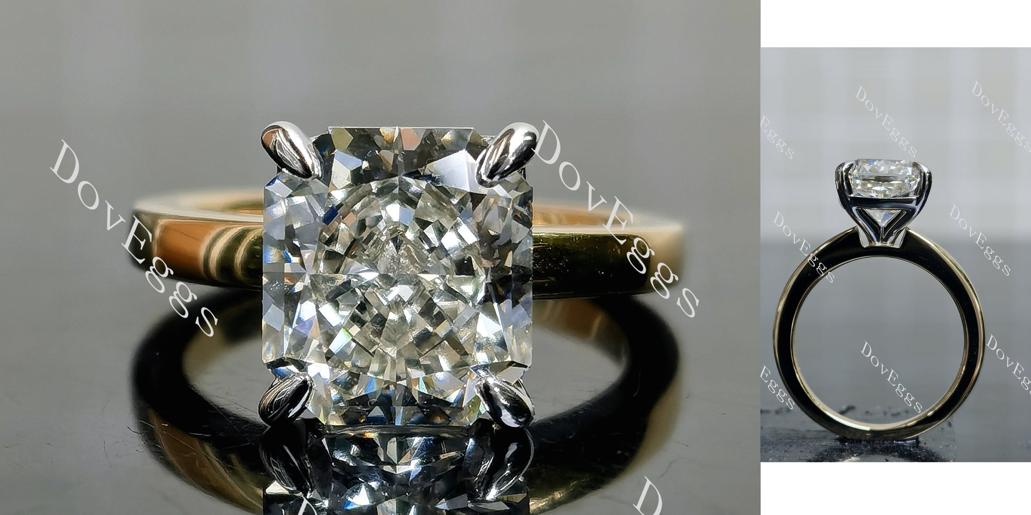 Doveggs Radiant Pave Solitaire Lab Grown Diamond Engagement Ring