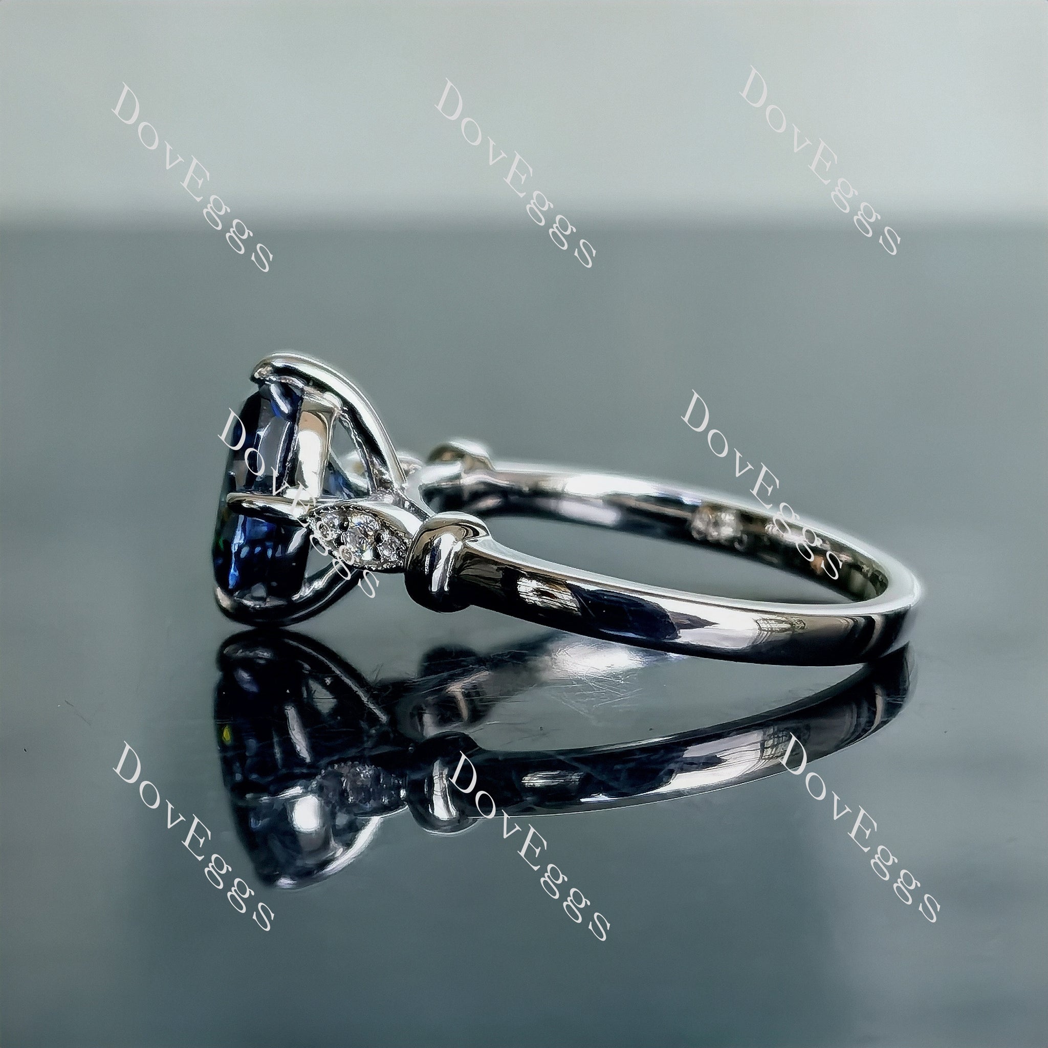 Doveggs art deco oval Twilight Blue moissanite engagement ring