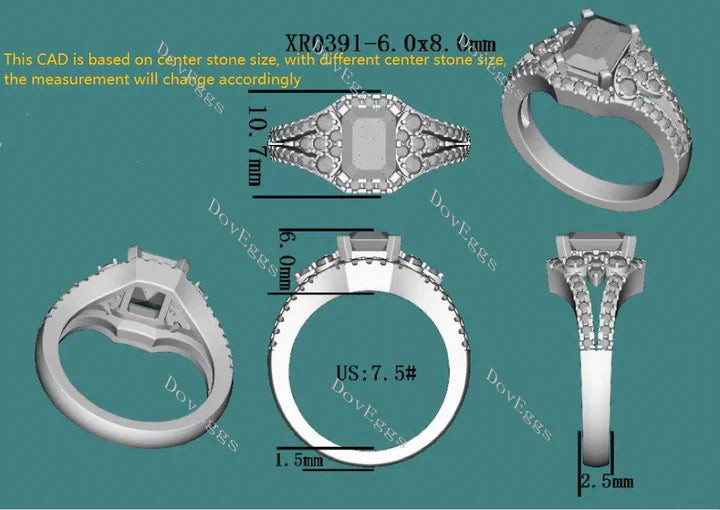 Doveggs art deco engagement ring only semi-mount only(Exclusively to DovEggs Stones)