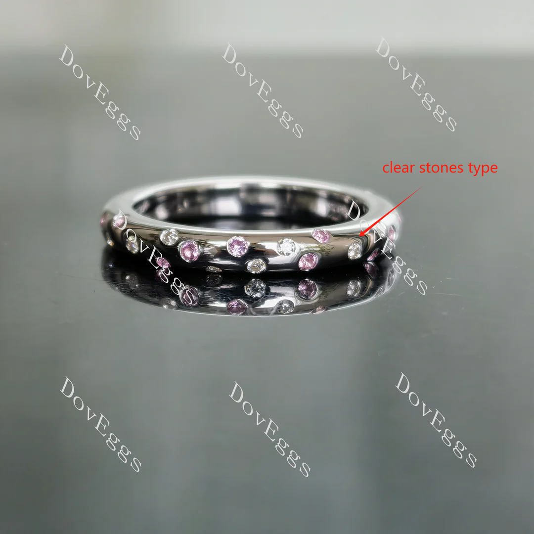 Doveggs round moissanite/lab grown diamond & colored gem wedding band-3.0mm band width