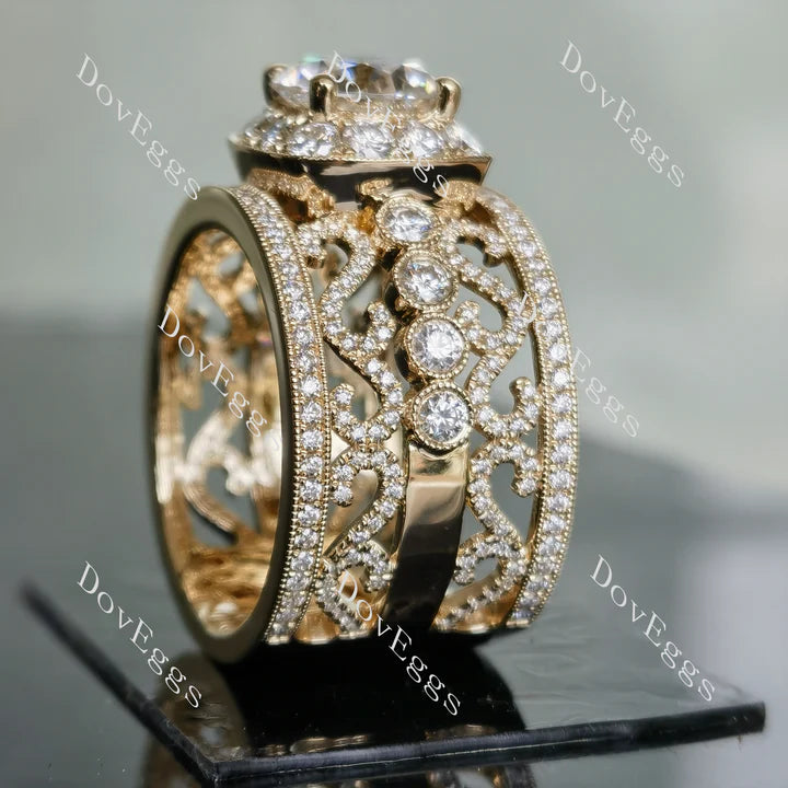 Amor Eterno halo pave vintage wide band engagement ring only semi-mount only(Exclusively to DovEggs Stones)