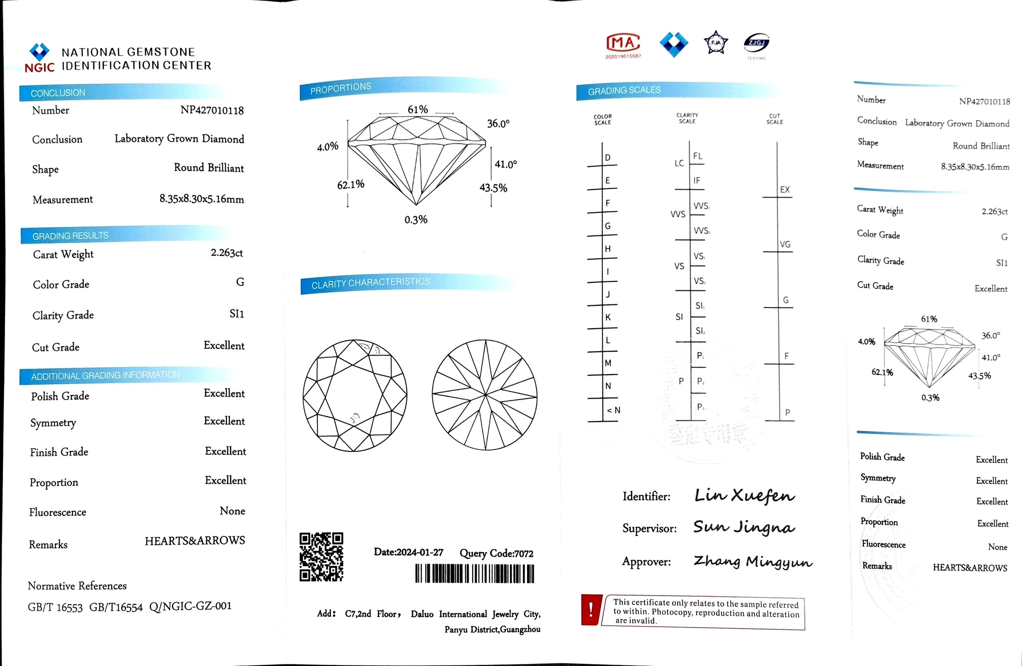 Doveggs 2.263ct round G color SI1 Clarity Excellent cut lab diamond stone