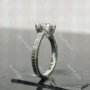 Doveggs round vintage carved moissanite engagement ring