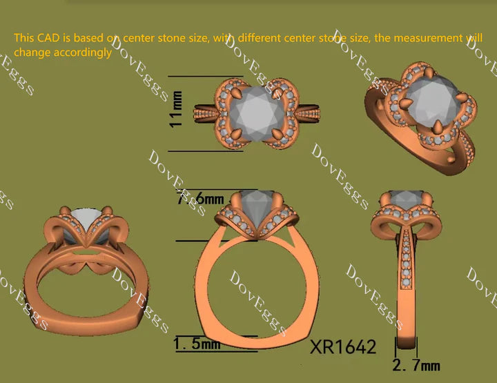 Doveggs pave halo engagement ring semi-mount only(Exclusively to DovEggs Stones)