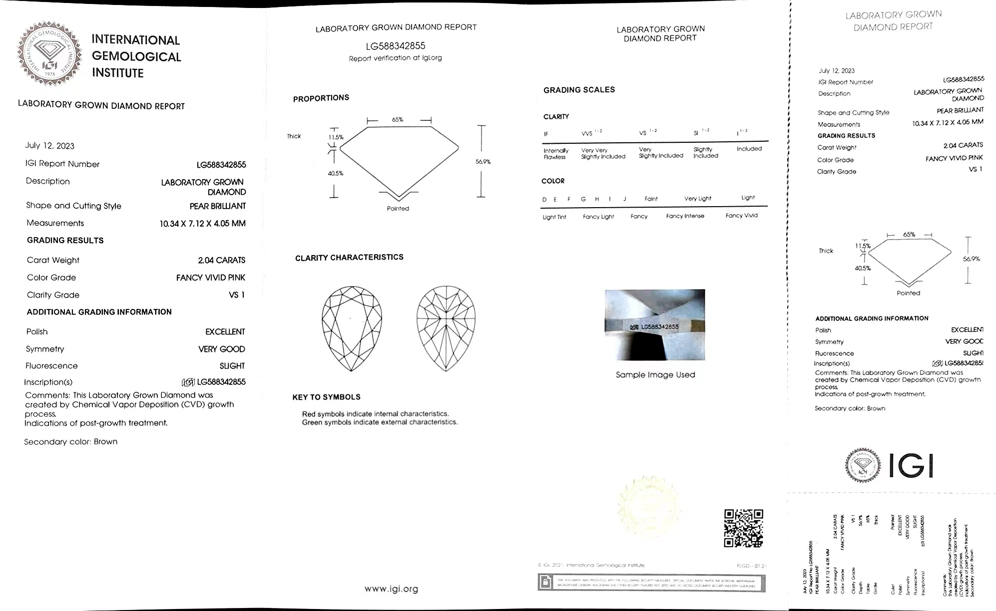 Doveggs 2.04ct pear VS1 Clarity Excellent cut fancy vivid pink lab diamond stone(certified)