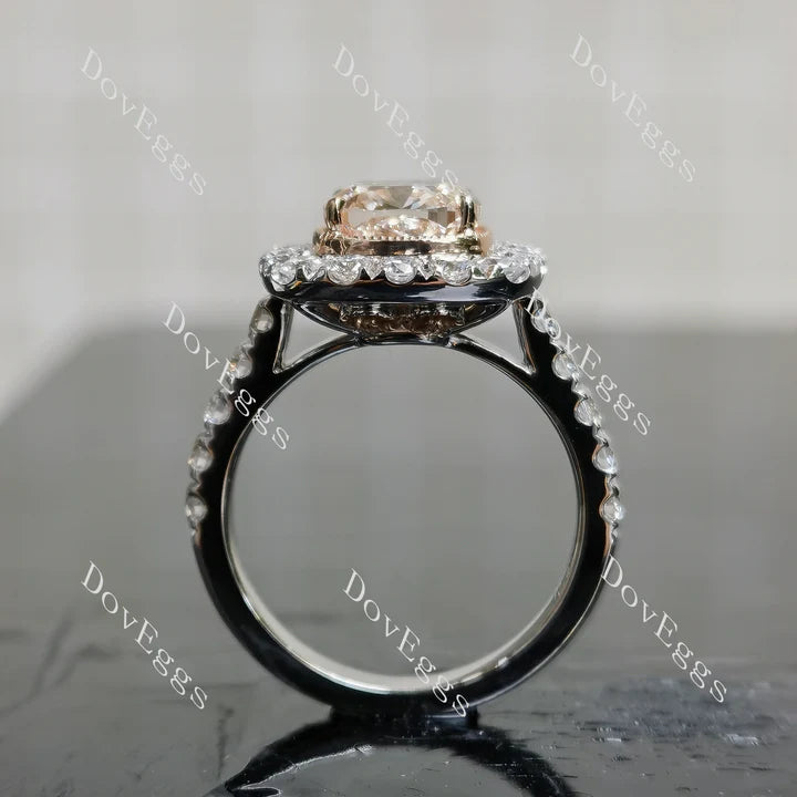 Pink Rose bezel halo half eternity  engagement ring semi-mount only(Exclusively to DovEggs Stones)