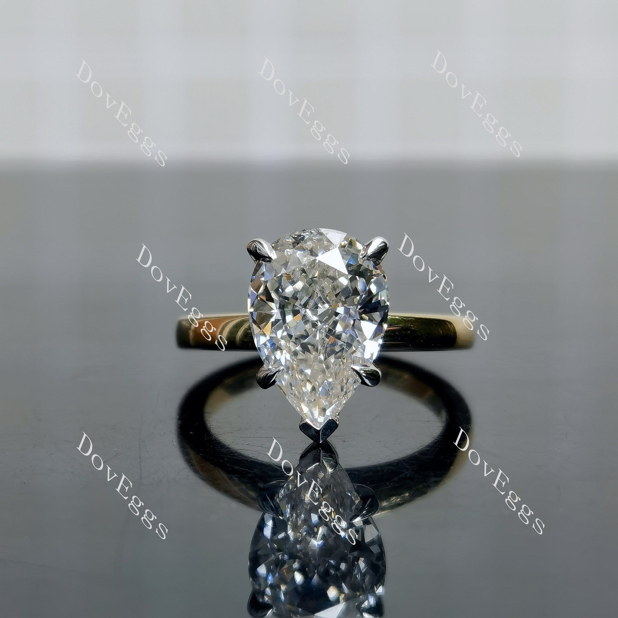 Doveggs Pear Pave Solitaire Lab Grown Diamond Engagement Ring