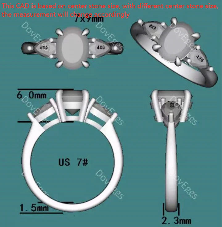 Doveggs three-stone engagement ring only semi-mount only(Exclusively to DovEggs Stones)