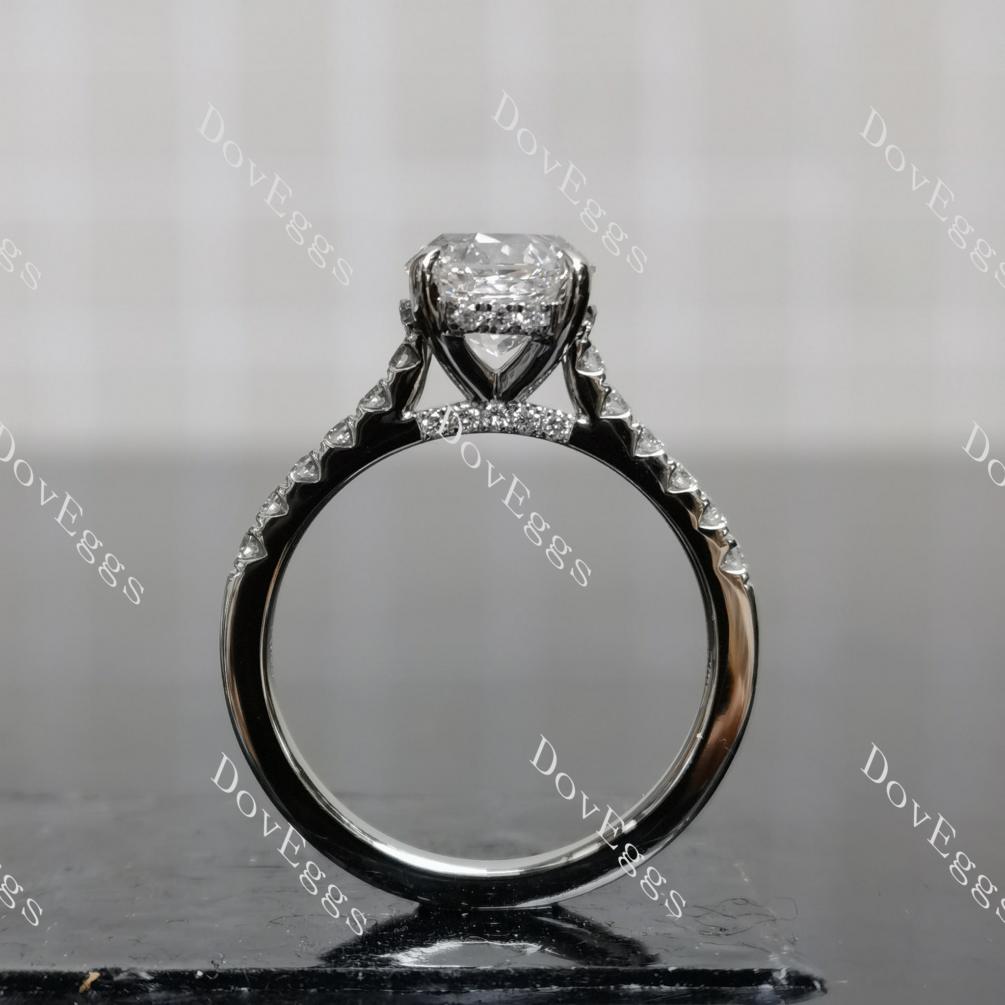 Doveggs octagon pave half eternity moissanite engagement ring