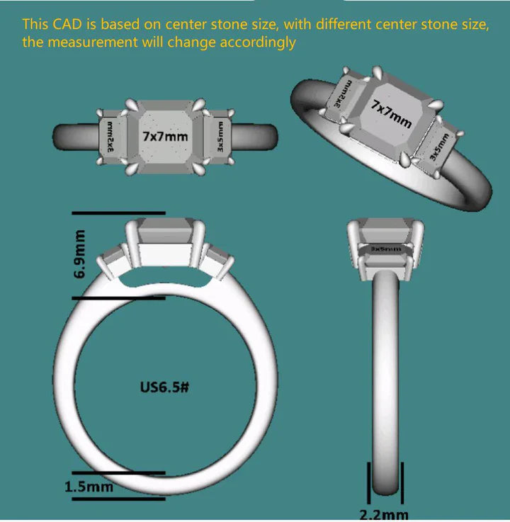 Doveggs side-stone three-stone engagement ring semi-mount only(Exclusively to DovEggs Stones)