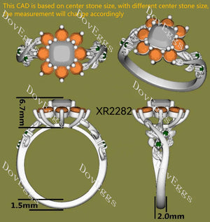 Floral art deco engagement ring semi-mount only(Exclusively to DovEggs Stones)
