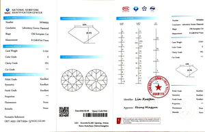 NGIC report for 2.12ct Round Old European Cut E VS1 lab diamond