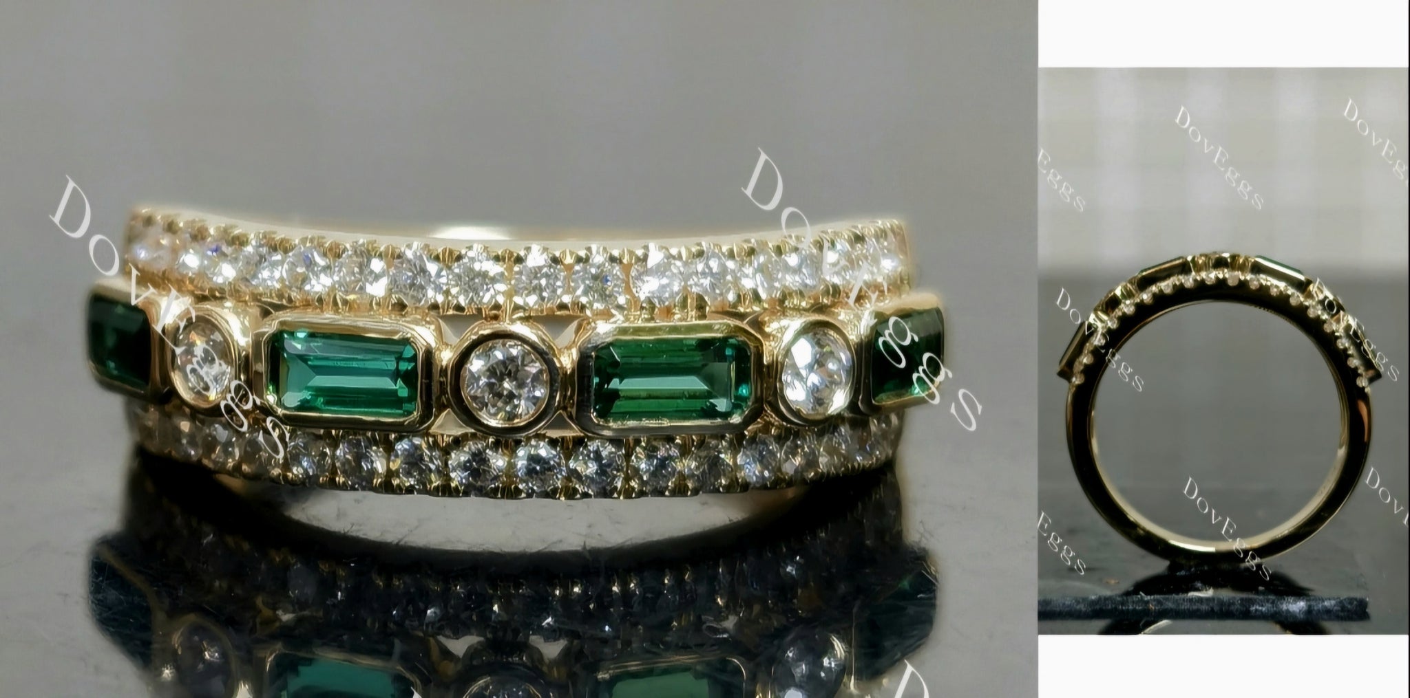 New Year Group Order round emerald pave bezel wedding band-6mm band width