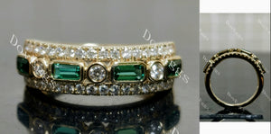 New Year Group Order round emerald pave bezel wedding band-6mm band width