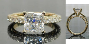 Princess pave art deco moissanite engagement ring main view|Doveggs