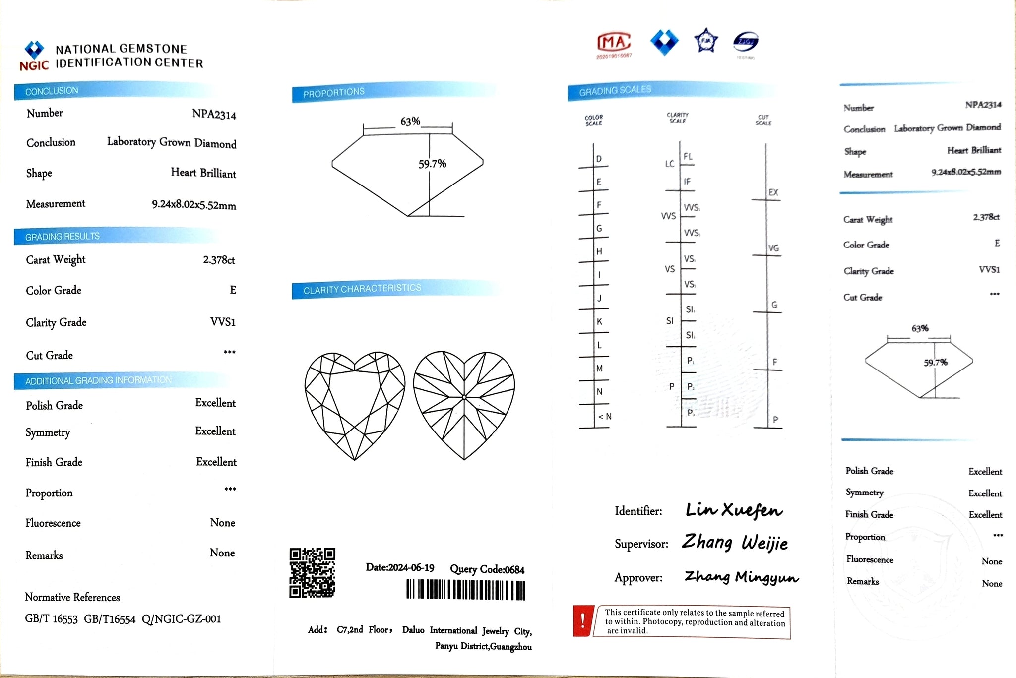 Doveggs 2.378ct heart E color VVS1 Clarity Excellent cut lab diamond stone(certified)