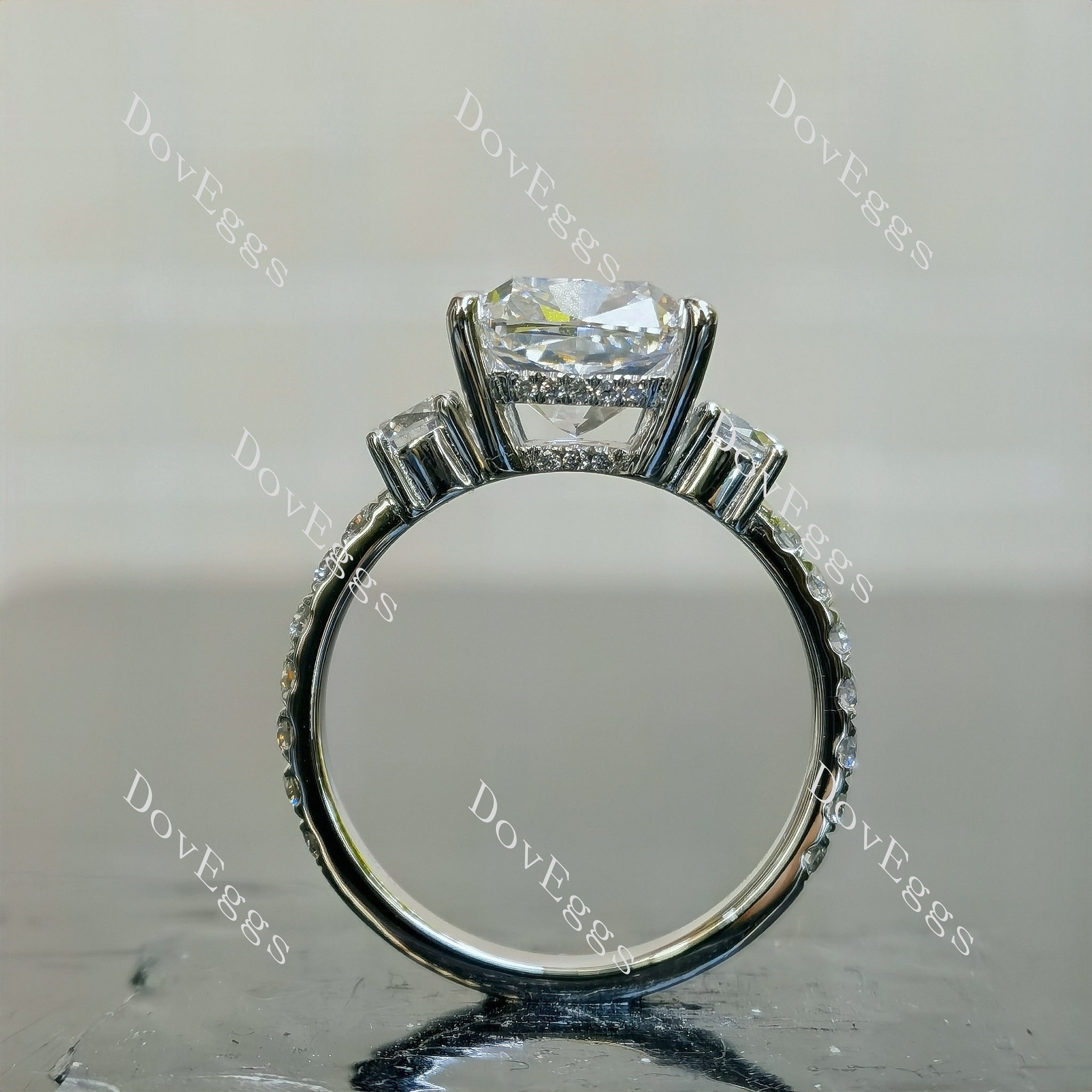 Doveggs Cushion Pave 3/4 Eternity Lab Grown Diamond Engagement Ring