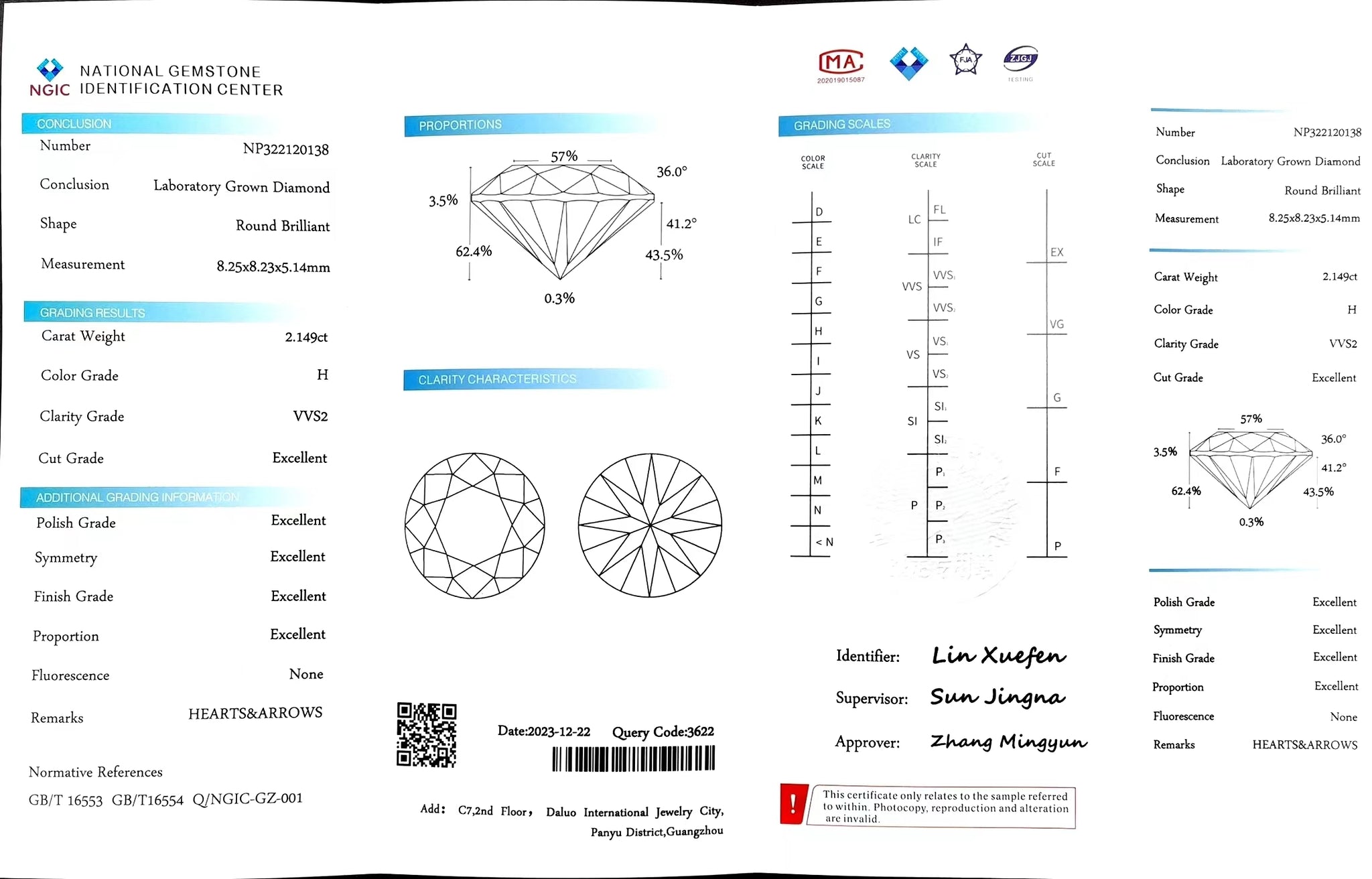 Doveggs 2.149ct round H color VVS2 Clarity Excellent cut lab diamond stone(certified)