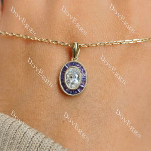 Doveggs oval bezel halo moissanite pendant necklace (pendant only)