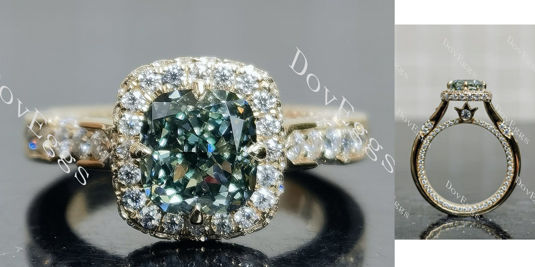 Cushion Halo Green Lab Grown Diamond