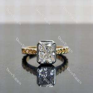 Doveggs radiant bezel carved moissanite engagement ring