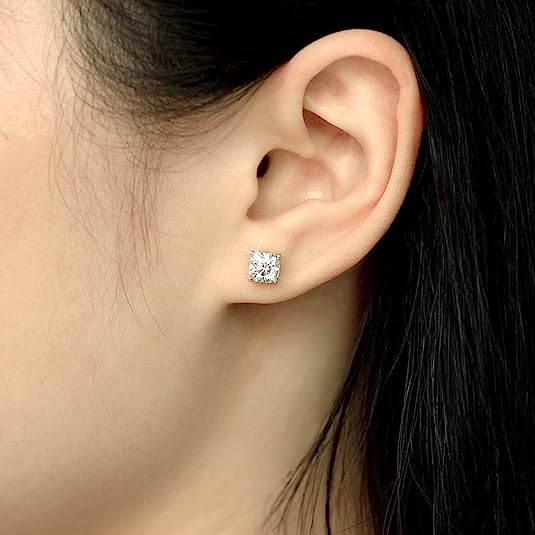 DovEggs 2ct cushion moissanite push back stud earrings for women