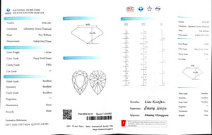 Doveggs 1.313ct pear VVS2 Clarity Excellent cut Fancy Vivid Green lab diamond stone(certified)