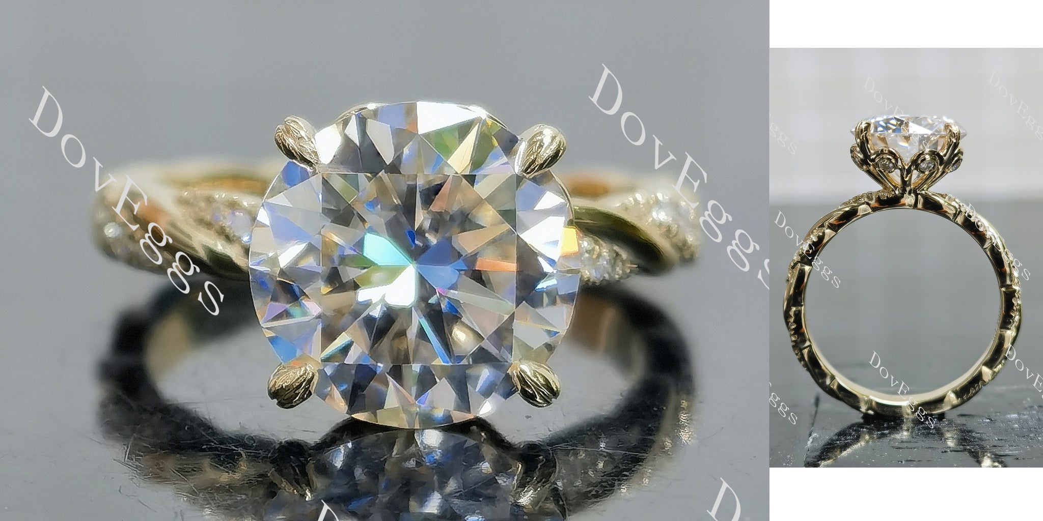 round floral pave vintage moissanite engagement ring