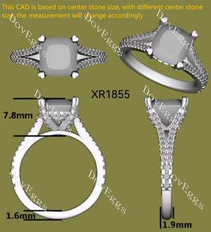 Doveggs Cushion Pave Split Shanks Lab Grown Diamond Engagement Ring