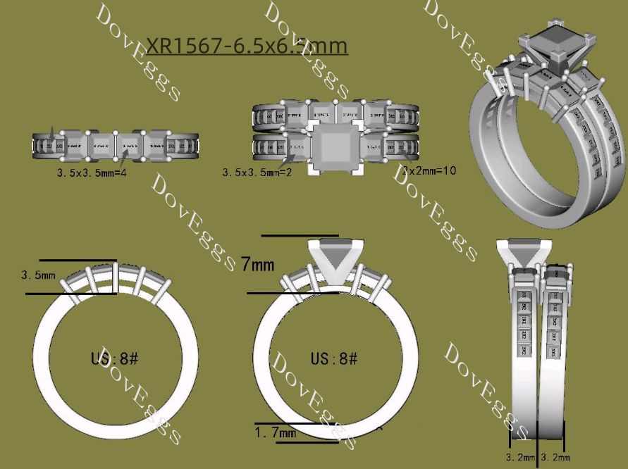 Doveggs princess channel set pave moissanite/lab grown diamond wedding band-3.2mm band width