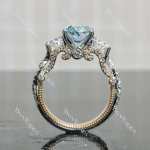 The Mary oval pave split shanks three stones colored moissanite engagement ring