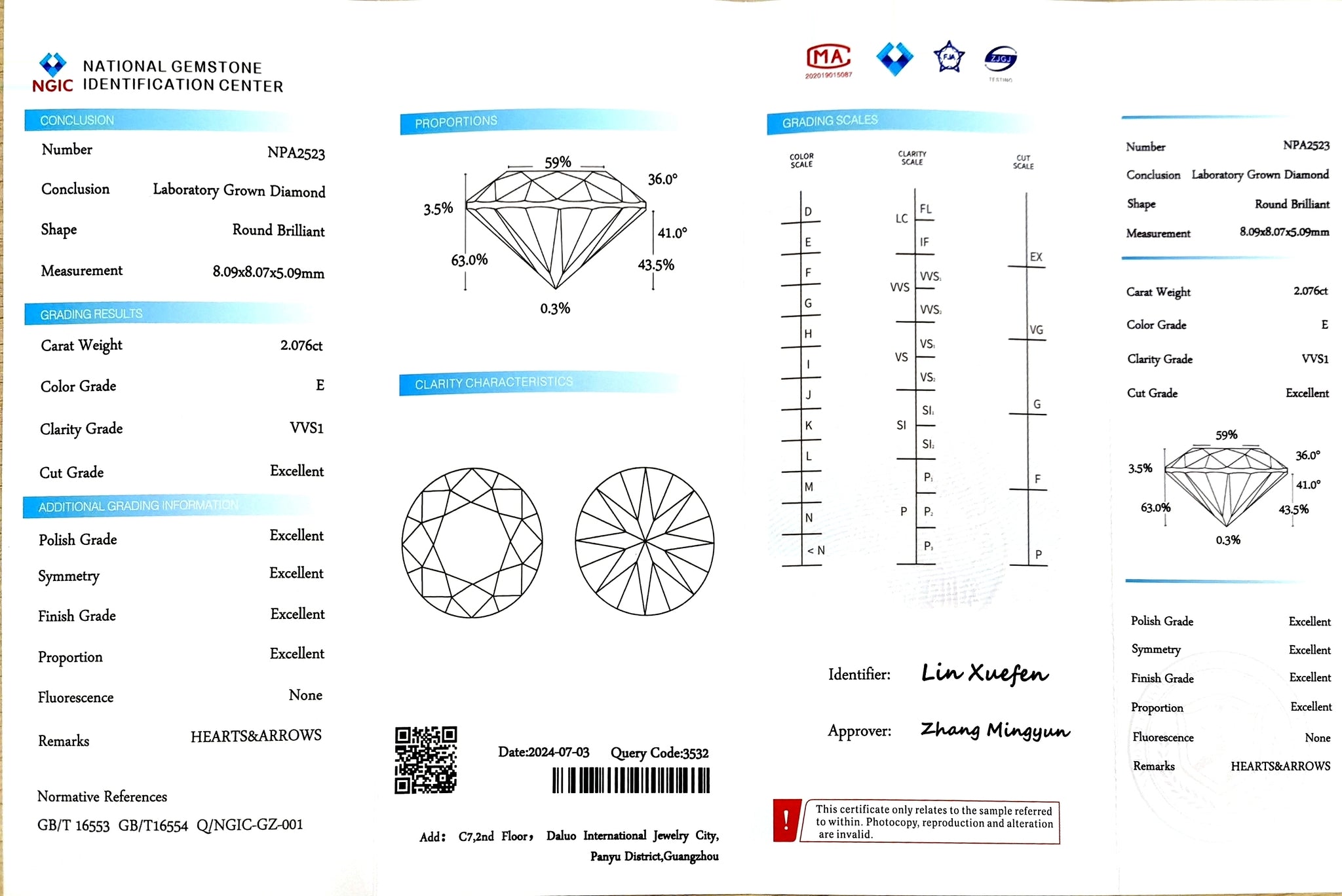 Doveggs 2.076ct round E color VVS1 Clarity Excellent cut lab diamond stone(certified)