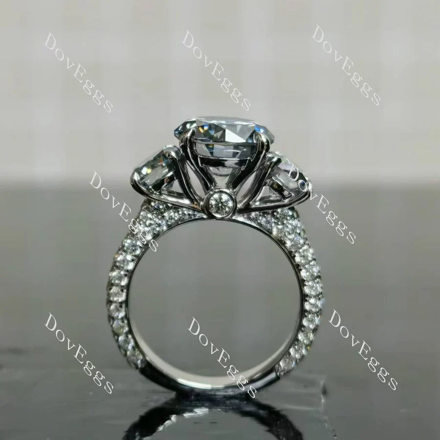 Doveggs three stones pave engagement ring semi-mount only(Exclusively to DovEggs Stones)