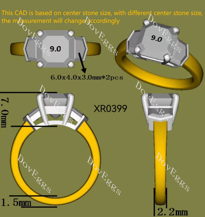 Aniela three stone engagement ring semi-mount only(Exclusively to DovEggs Stones)