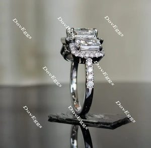 DovEggs halo three stone engagement ring semi-mount only(Exclusively to DovEggs Stones)