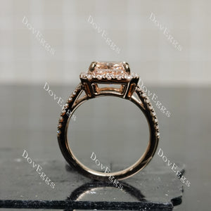 Doveggs Radiant Halo Split Shanks Fancy Vivid Pink Lab Grown Diamond Engagement Ring