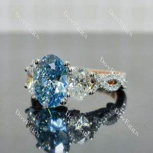 The Mary oval pave split shanks three stones colored moissanite engagement ring