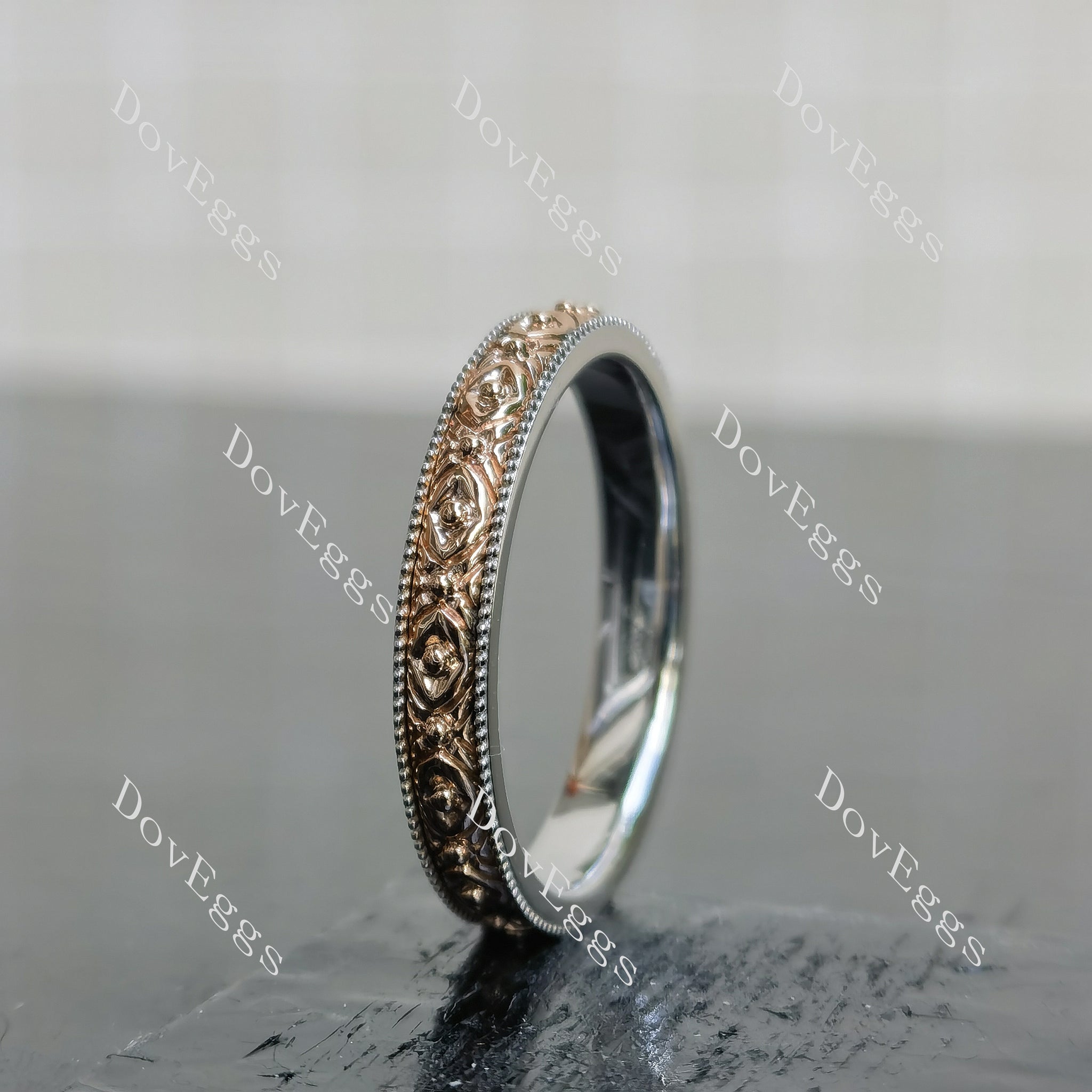 Doveggs art deco carved wedding band-3.5mm band width