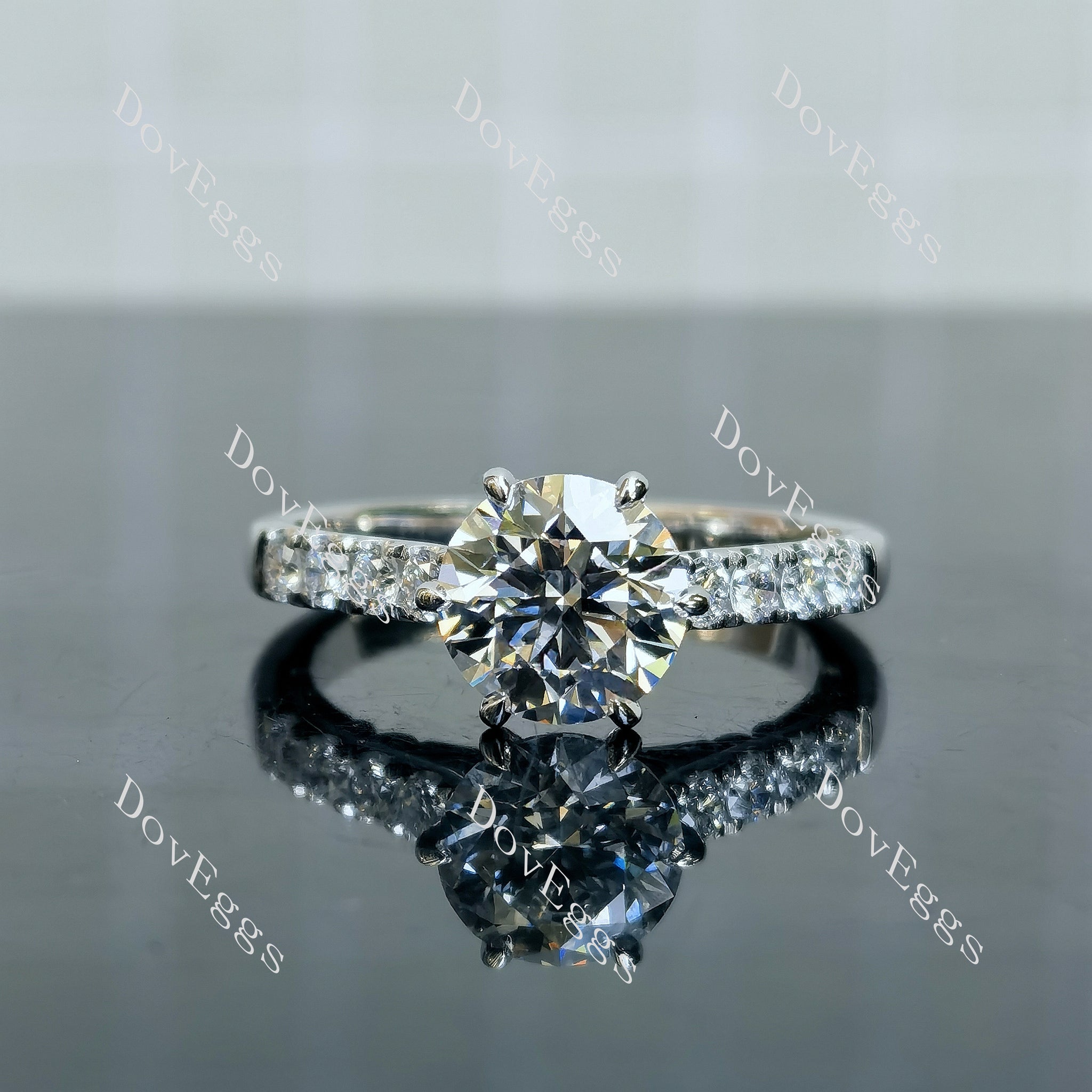 Doveggs Round Pave Half Eternity Lab Grown Diamond Engagement Ring