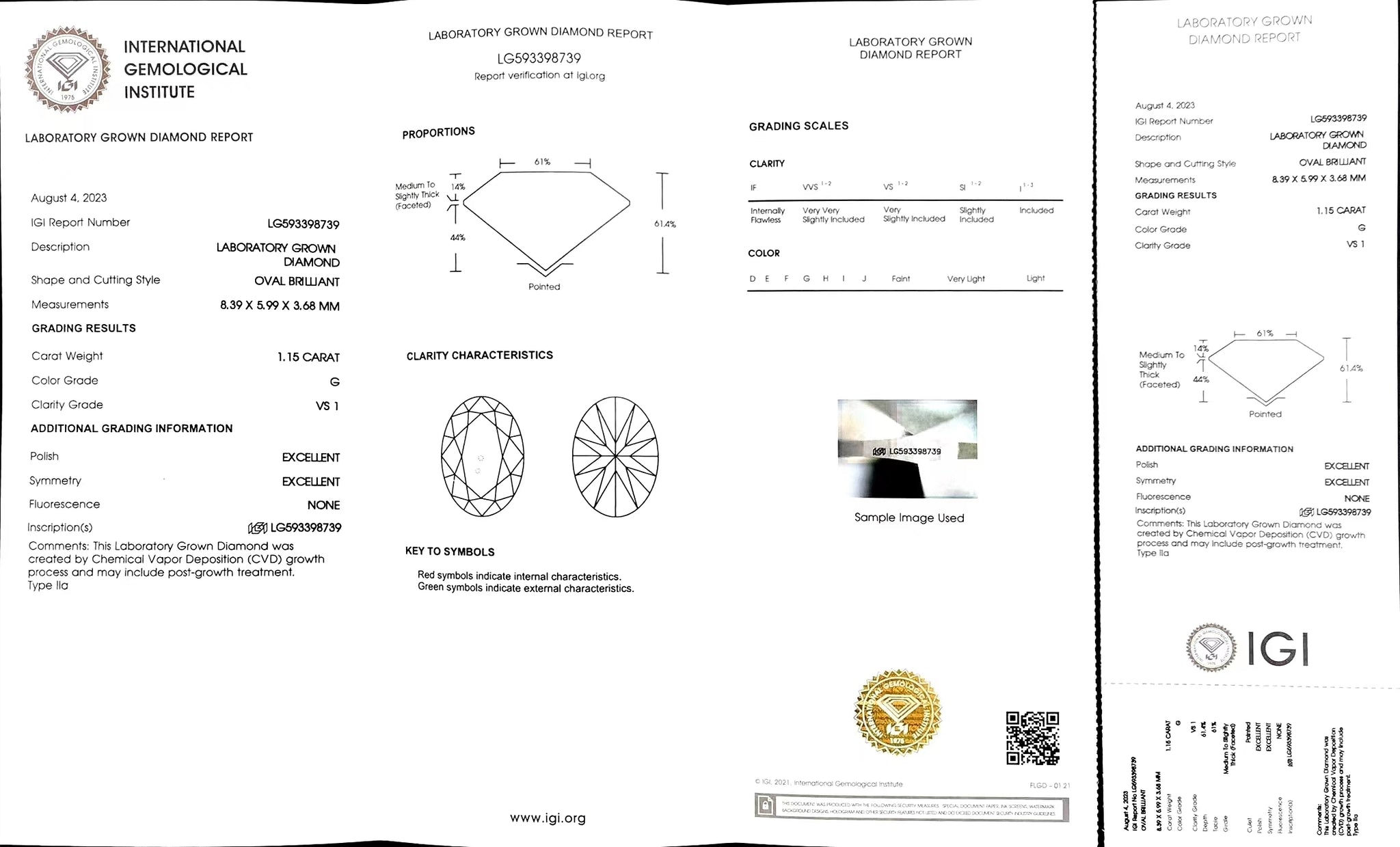 Doveggs 1.15ct oval G color VS1 Clarity Excellent cut lab diamond stone(certified)