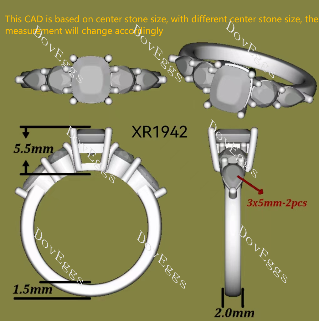 Doveggs cushion side stones moissanite engagement ring