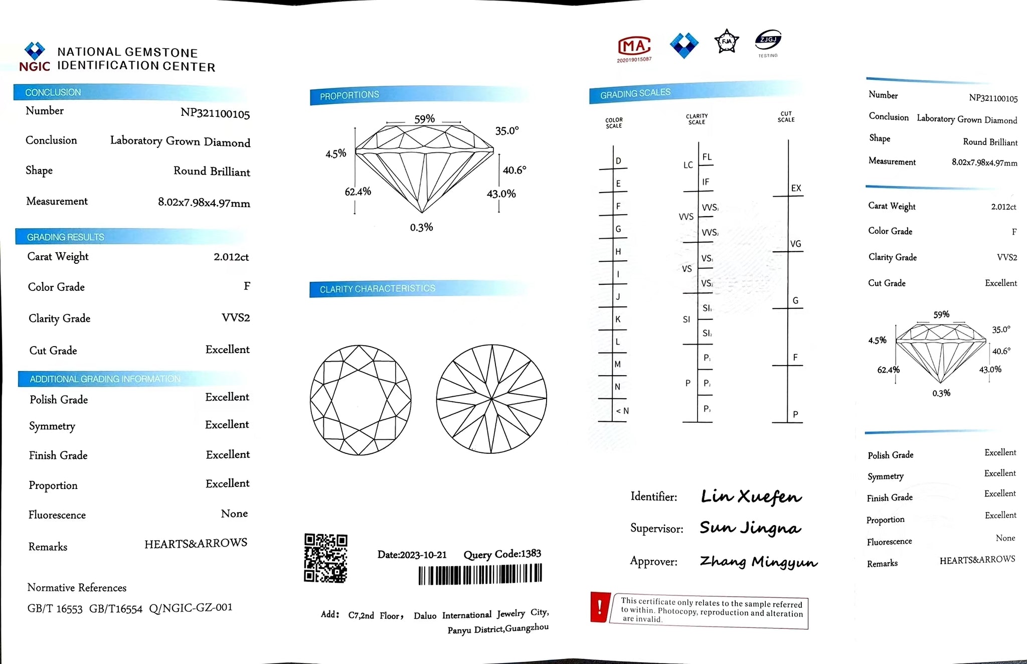 Doveggs 2.012ct Round F Color VVS2 Clarity Excellent cut lab diamond stone(certified)