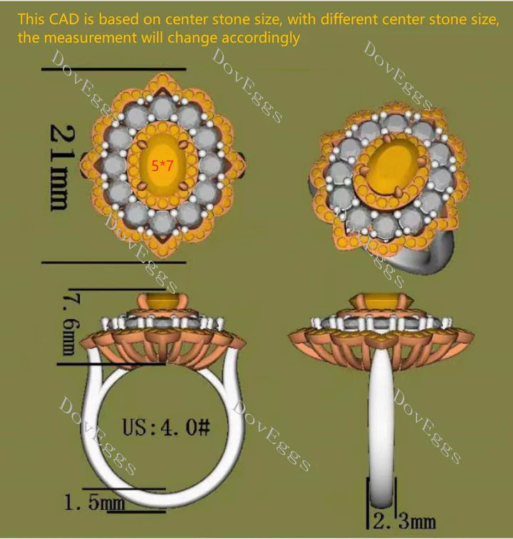 DovEggs floral halo engagement ring semi-mount only(Exclusively to DovEggs Stones)