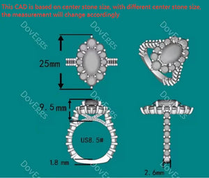 The Julie flower shape halo Pave engagement ring only semi-mount only(Exclusively to DovEggs Stones)