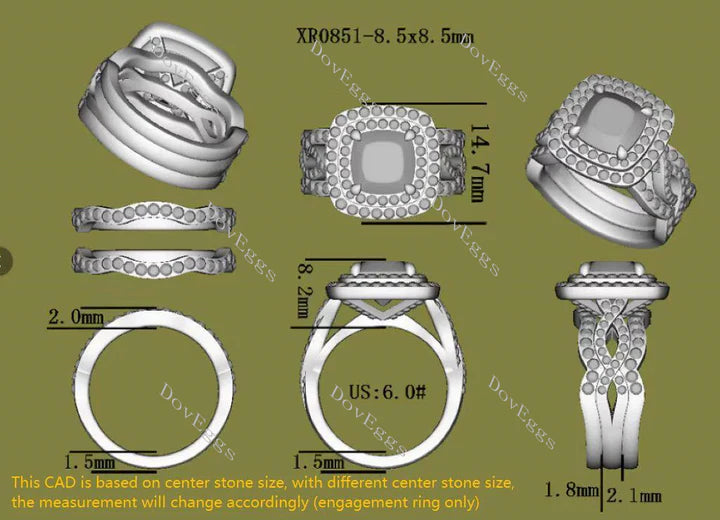 DovEggs curved band double halo engagement ring only semi-mount only(Exclusively to DovEggs Stones)